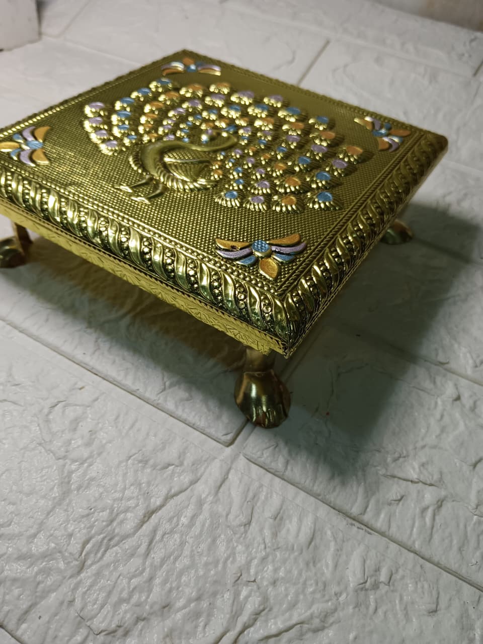 Nutts Decorative Royal Pooja Chowki | Traditional Peacock Design Pooja Chowki (Singhasan41, NO.5)