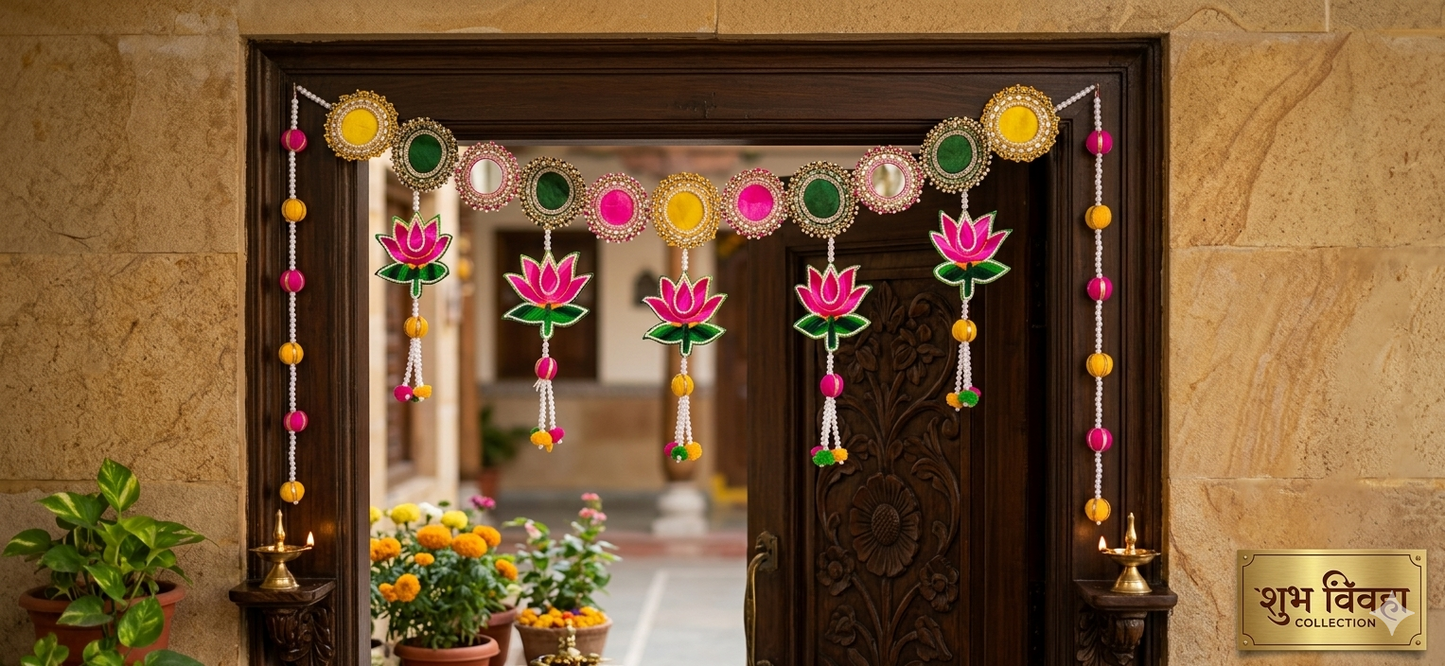 Nutts Decorative Lotus Patch Woolen Ball Patra Beads Bandhanwar For Festival Decoration Home Decor