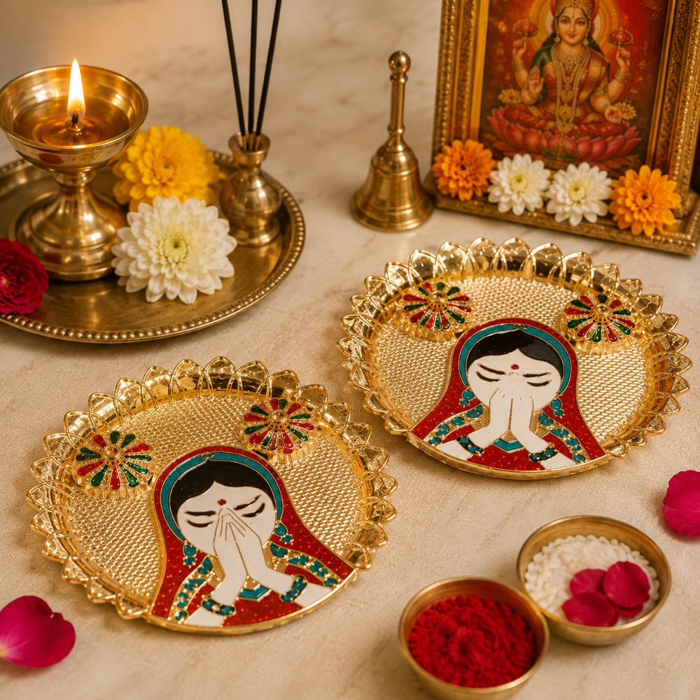Nutts Decorative Pooja Traditional Religious Festival Worship Elegant Mandir Puja Essentials Diwali Navratri Wedding Home Decor Sacred (PoojaP36-4)