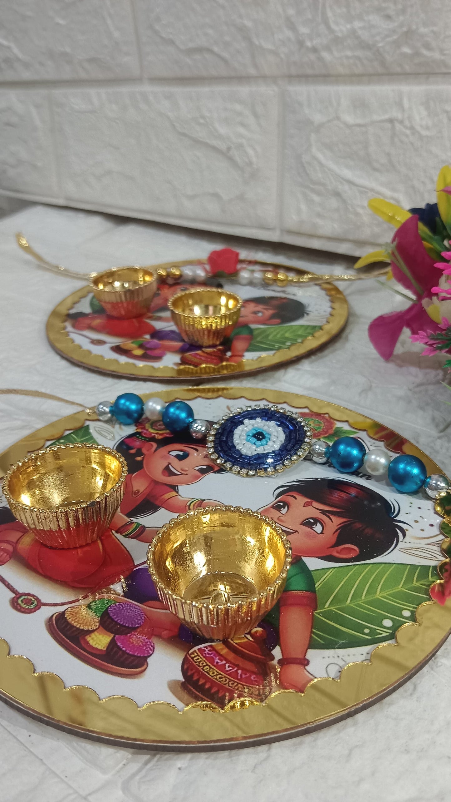 Nutts Rakhi Pooja Plate with Handmade Rakhi for Brother for Raksha Bandhan (RakhiP08)