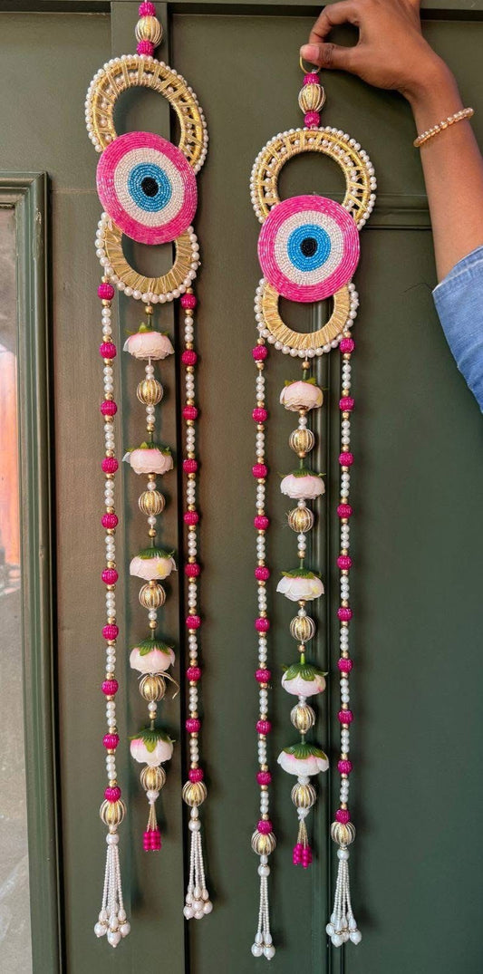 Nutts Handmade Decortive Evil Eye Hanging | Moti Chudi Florel Evil Eye Hanging for Main Door | Traditional Toran for Home and Office Decor (EvilEyeH-23-2)