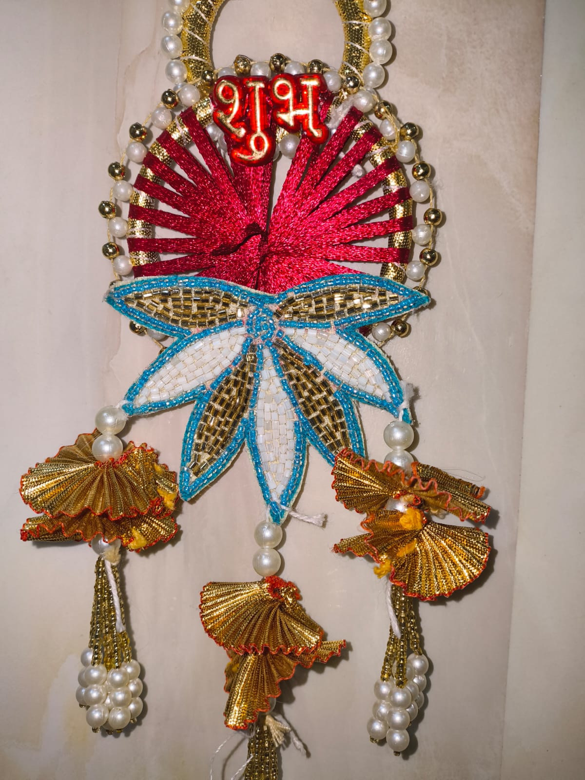 Nutts Handmade Shubh Labh Door Hanging Decorative Beaded Lotus Design Wall Hanging | Traditional Festive Entrance Decor for Home Pack of 2 (SMALL88-2)