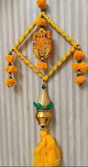 Nutts Handmade Ganesh Ji Wall Door String with Latkan &, Beads Hanging Torans, Garland for Decoration Set of 1 (SMALL107-2)