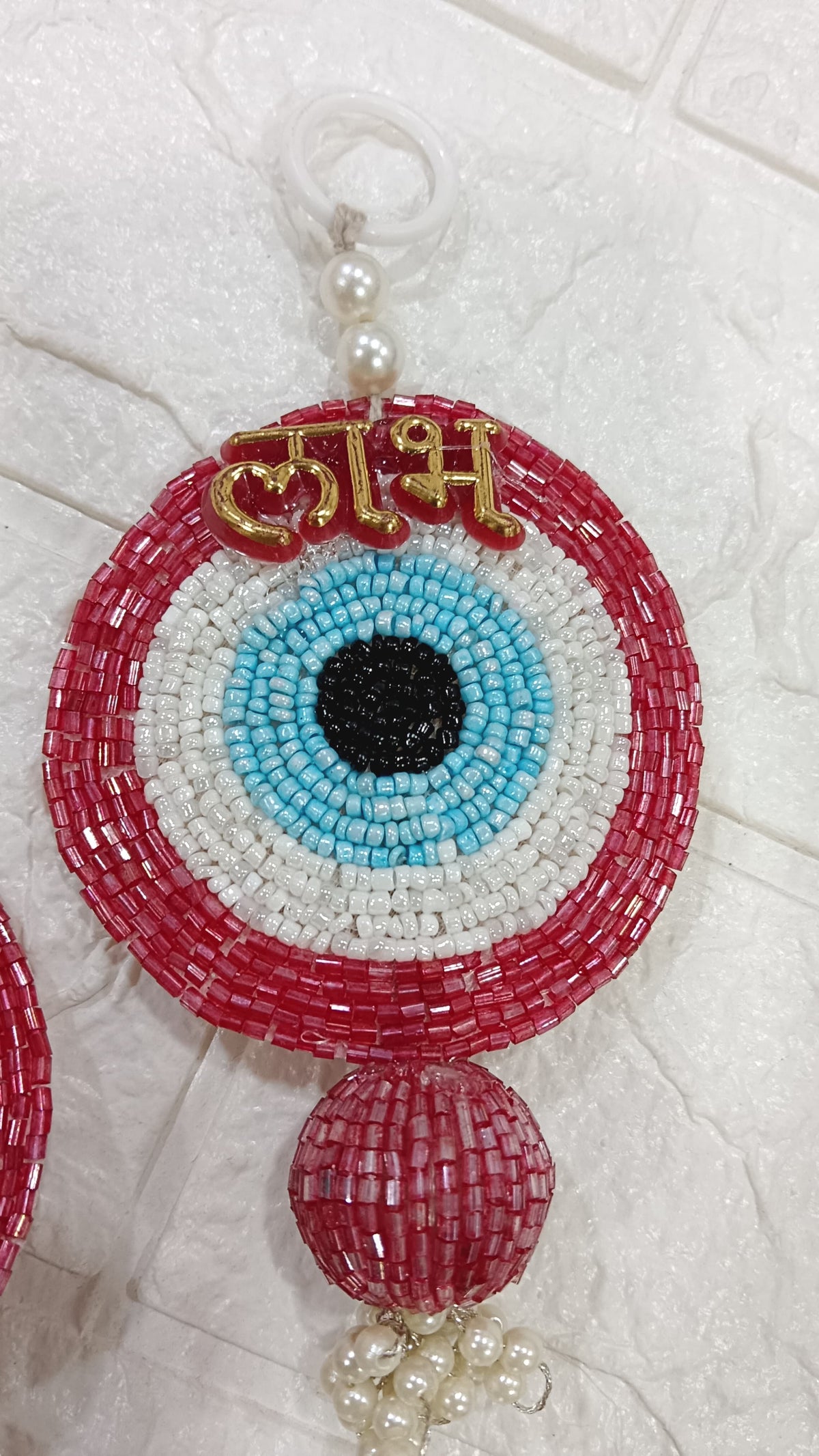 Nutts Handmade Evil Eye Hanging | Traditional Decorative Moti Chudi Florel Evil Eye Hanging for Main Door (Pack of 2(Red))