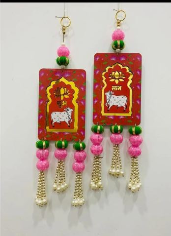 Cow Painting Latkan Hanging Diwali Decorations Wall Door Hanging Toran for Door Rajasthani Home Living Room Decoration (Pack of 2)