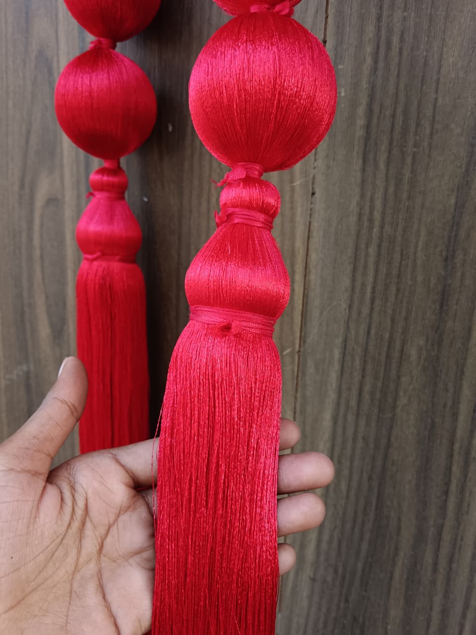 Nutts Handmade Red Thread Ball Tassel Door Hanging Pack of 2 Premium Decorative Main Door Hanging for Home Entrance Pooja Room Wall Decor Festival Decoration (PMPMT39-4 (Red))