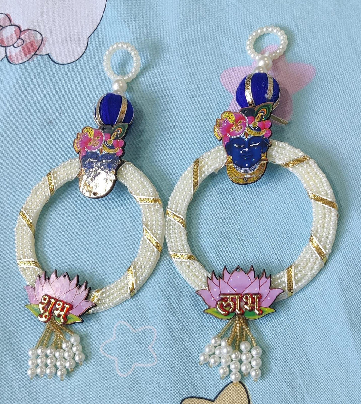 Nutts Decorative Shubh Labh Shrinath Ji Pearl Door Hanging for Home Entrance Mandir Wall Decor Traditional Festive Pooja Hanging Packof 2 (Small173)