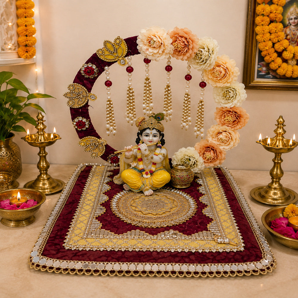 Nutts Handcrafted Devotional Singhansan for God Idol | Decorated Singhansan for Festival Decor | Puja Mandir Singhasan (Singhasan36)