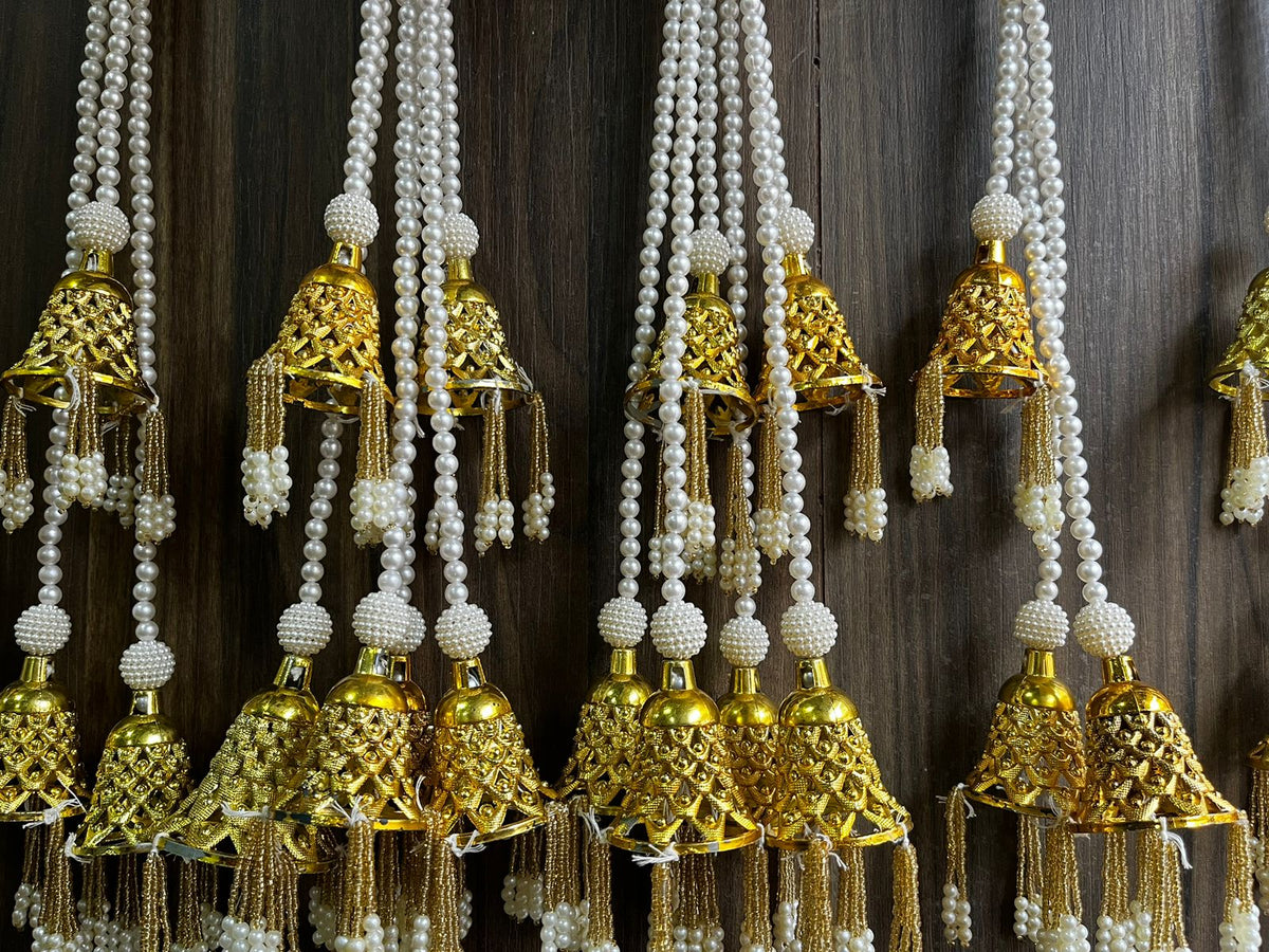 Nutts Handmade Beads Golden Metal Bell Hanging Latkan | Traditional for Home Hanging Decorative Pack of 2 (SMALL96)