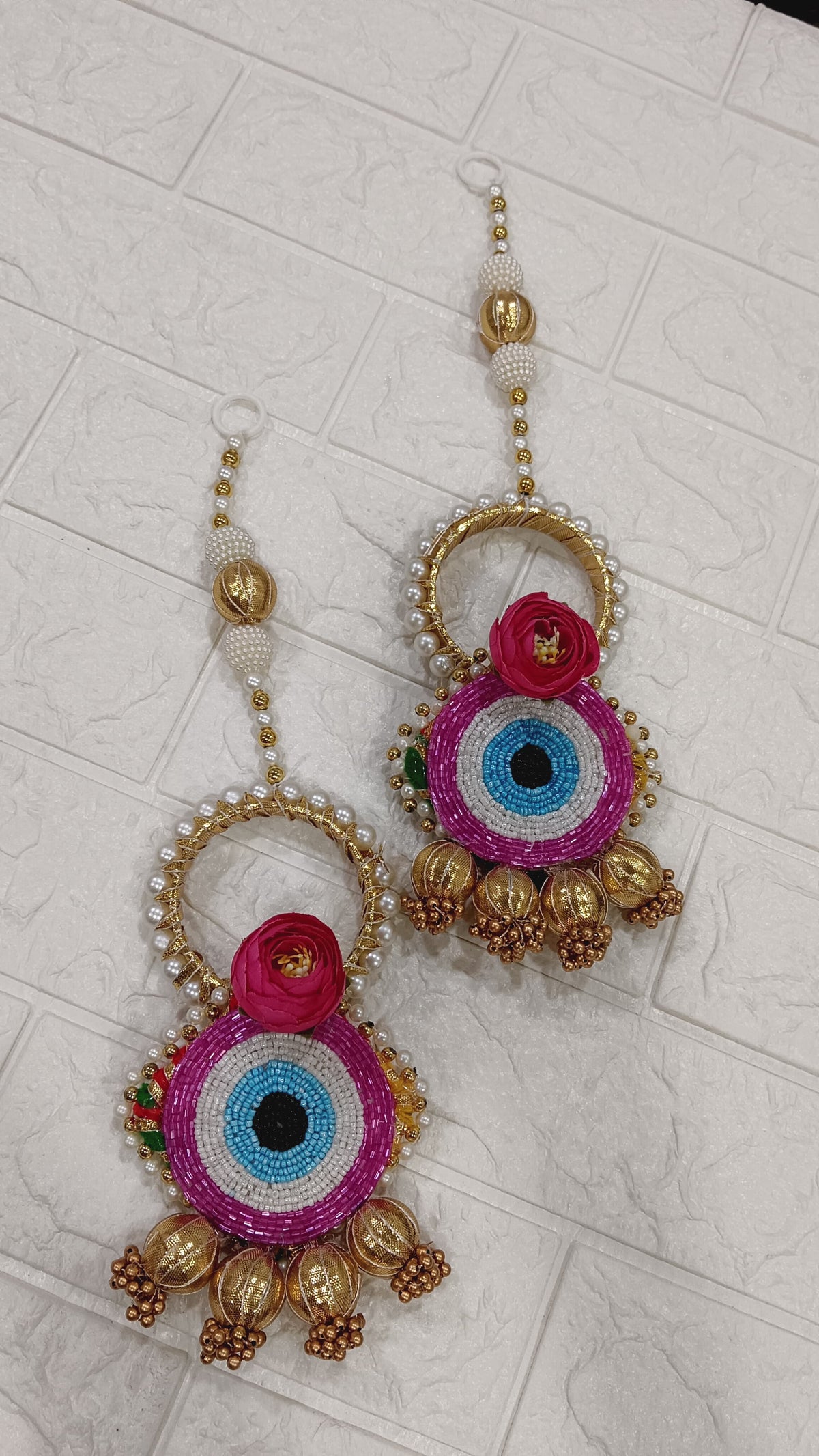 Nutts Handmade Evil Eye Hanging | Traditional Decorative Moti Chudi Florel Evil Eye Hanging for Main Door (Pack of 2)