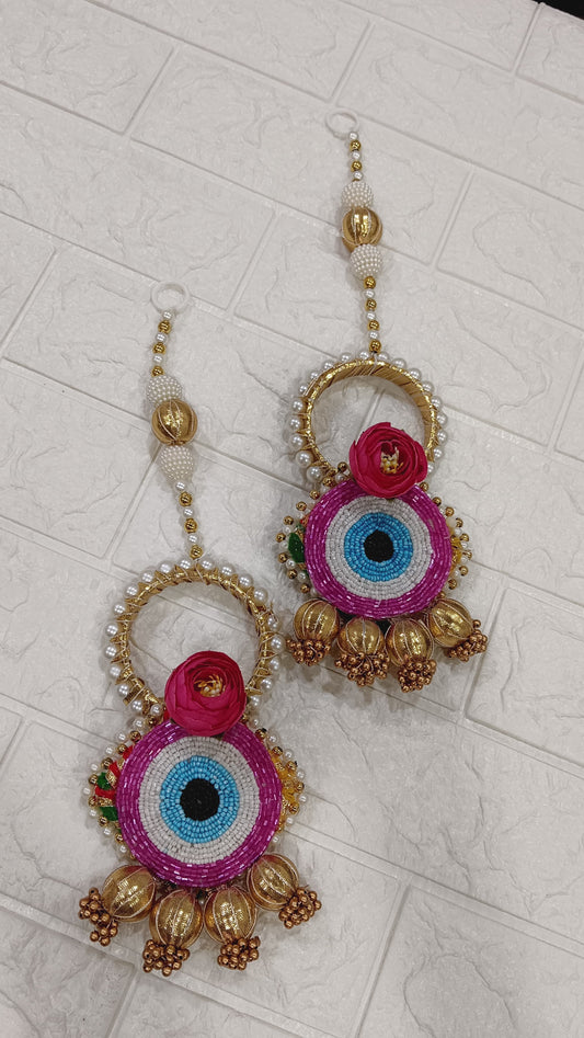 Nutts Handmade Evil Eye Hanging | Traditional Decorative Moti Chudi Florel Evil Eye Hanging for Main Door (Pack of 2)