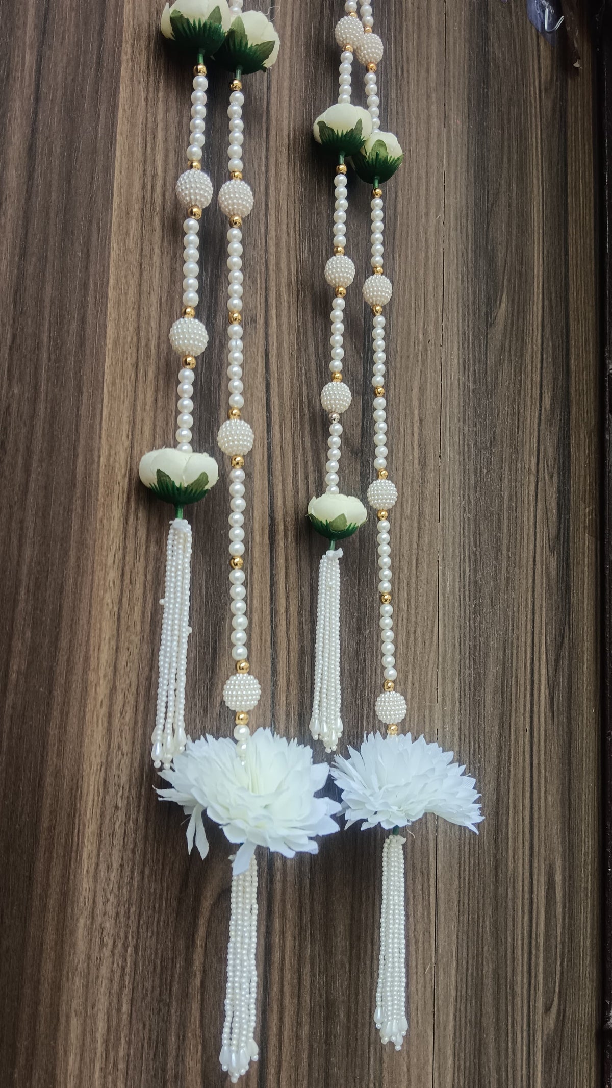 utts Handmade Peony Flower Door Hanging Latkan | Home Entrance Pooja Room Wedding Decor Decorative Beads Floral Hanging White Pack of 2 (SMALL100-2)