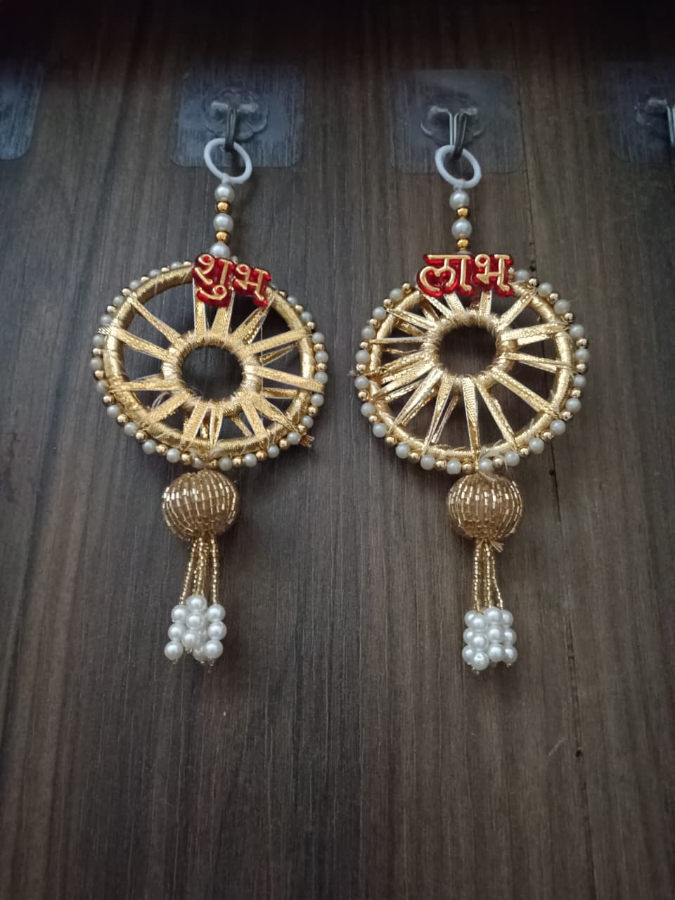 NUTTS Traditional Indian Decorative Wall Hanging | Festive Door Garland with Pearls & Lotus for Diwali, Navratri & Home Decor (Pack of 2) (SMALL75)