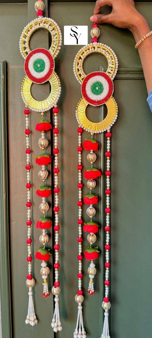 Nutts Handmade Decortive Evil Eye Hanging | Moti Chudi Florel Evil Eye Hanging for Main Door | Traditional Toran for Home and Office Decor (EvilEyeH-23-4)