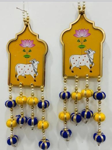 Cow Painting Latkan Hanging Diwali Decorations Wall Door Hanging Toran for Door Rajasthani Home Living Room Decoration (Pack of 2)