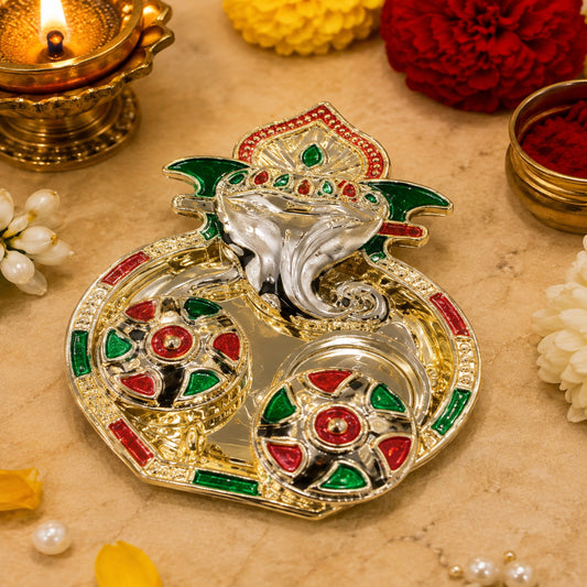 Nutts Designer Handmade Pooja Thali Decorative Prayer Plate Indian Festival Decor (PoojaP22-3)