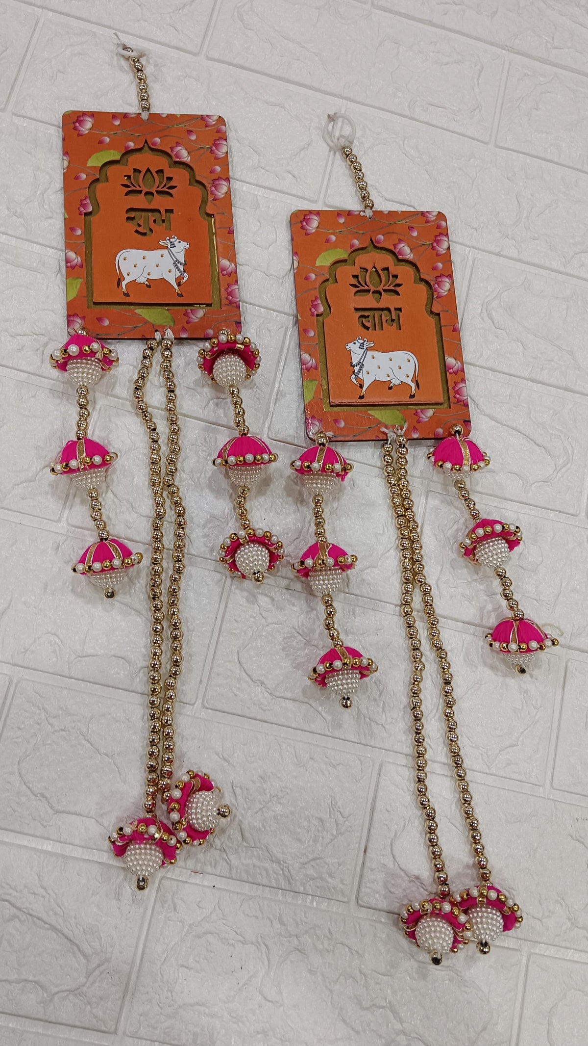 Nutts Handmade Hanging Decorative | Shubh Labh Cow Design MDF Door Hanging Decorative Wall Hanging for Home Entrance Festival Decor Pack of 2 (SMALL80-1)