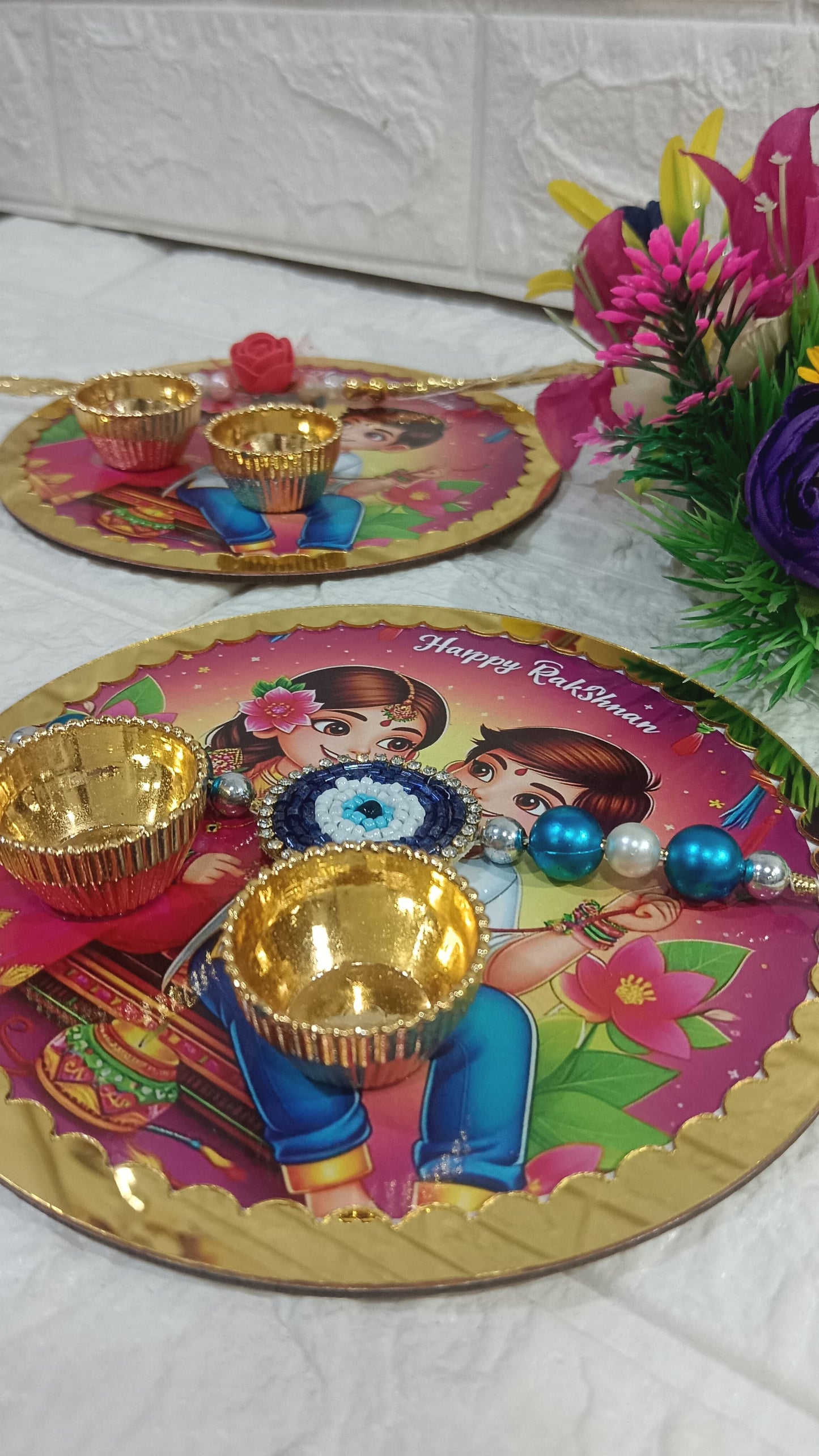 Nutts Rakhi Pooja Plate with Handmade Rakhi for Brother for Raksha Bandhan (RakhiP06)