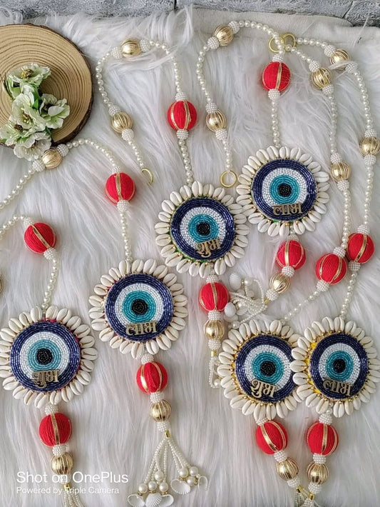 Nutts Handmade Decortive Evil Eye Hanging | Moti Chudi Florel Evil Eye Hanging for Main Door | Traditional Toran for Home and Office Decor (Pack of 2)
