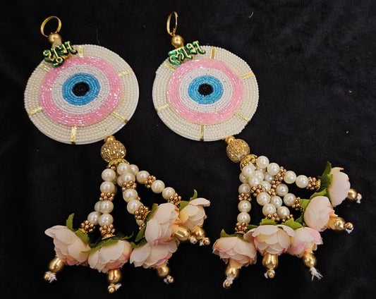 Nutts Handmade Decortive Evil Eye Hanging | Moti Chudi Florel Evil Eye Hanging for Main Door | Traditional Toran for Home and Office Decor (Pack of 2)