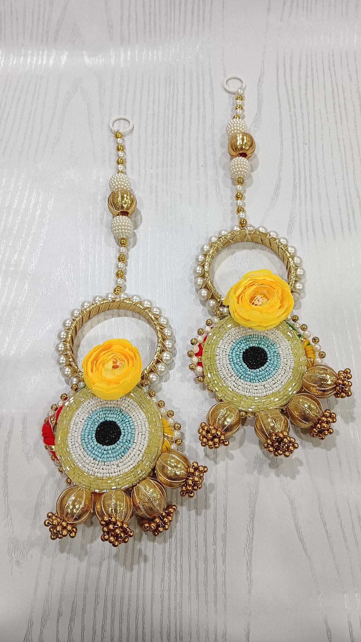 Nutts Handmade Evil Eye Hanging | Traditional Decorative Moti Chudi Florel Evil Eye Hanging for Main Door (Pack of 2)