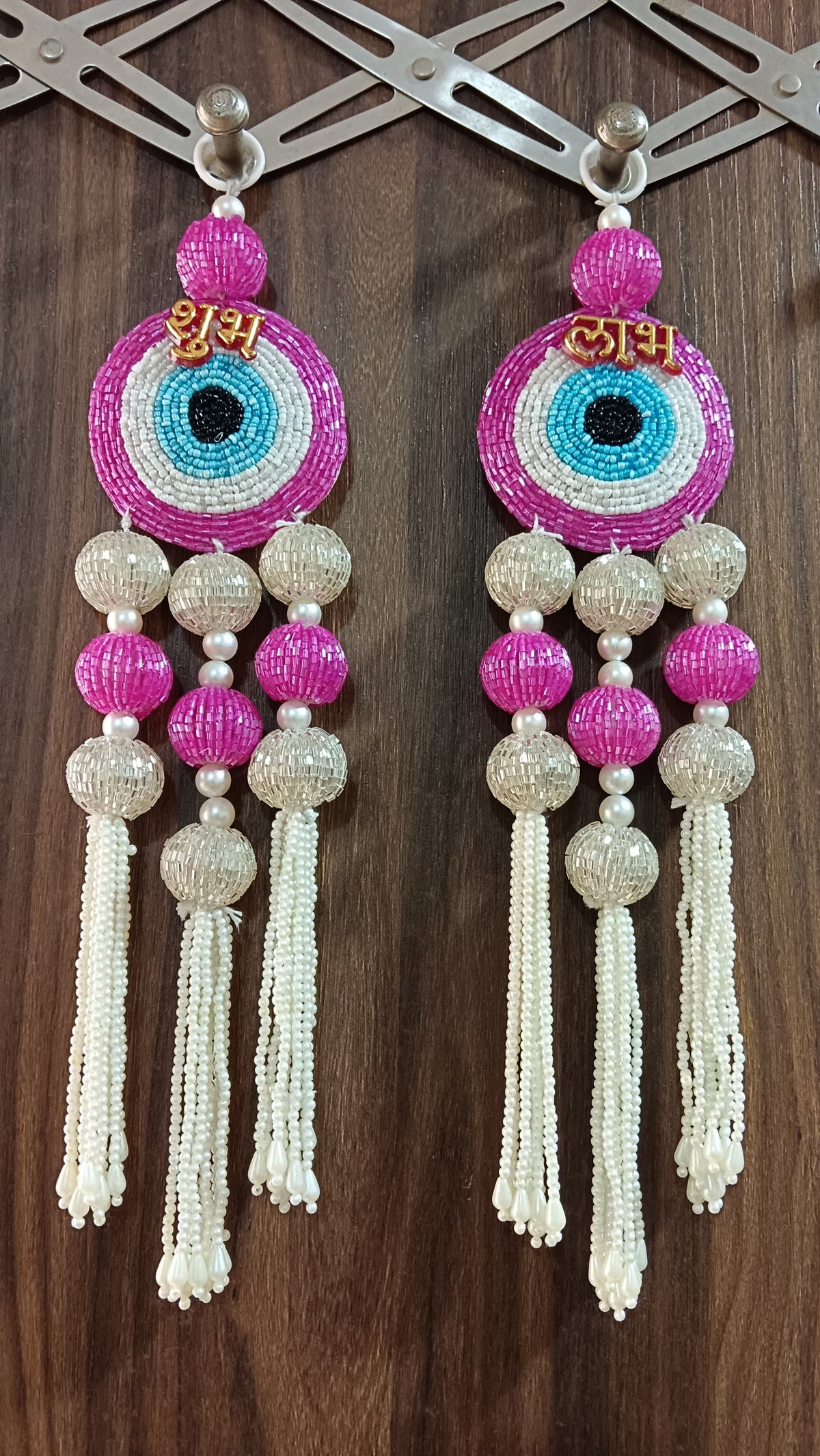 Nutts Evil Eye Shubh Labh Beaded Door Hanging Decorative Toran for Main Entrance Pooja Room Home Office Festival Decor (Pack of 2)