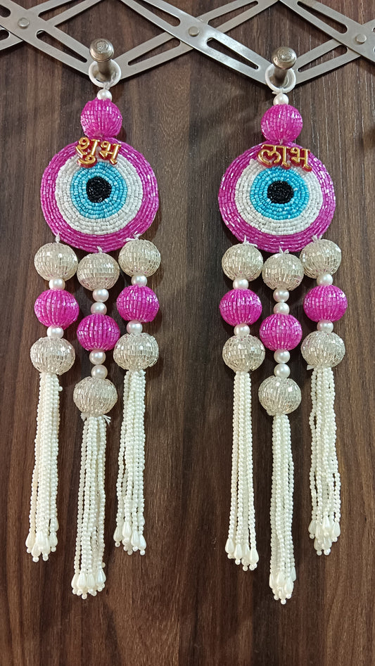 Nutts Evil Eye Shubh Labh Beaded Door Hanging Decorative Toran for Main Entrance Pooja Room Home Office Festival Decor (Pack of 2)