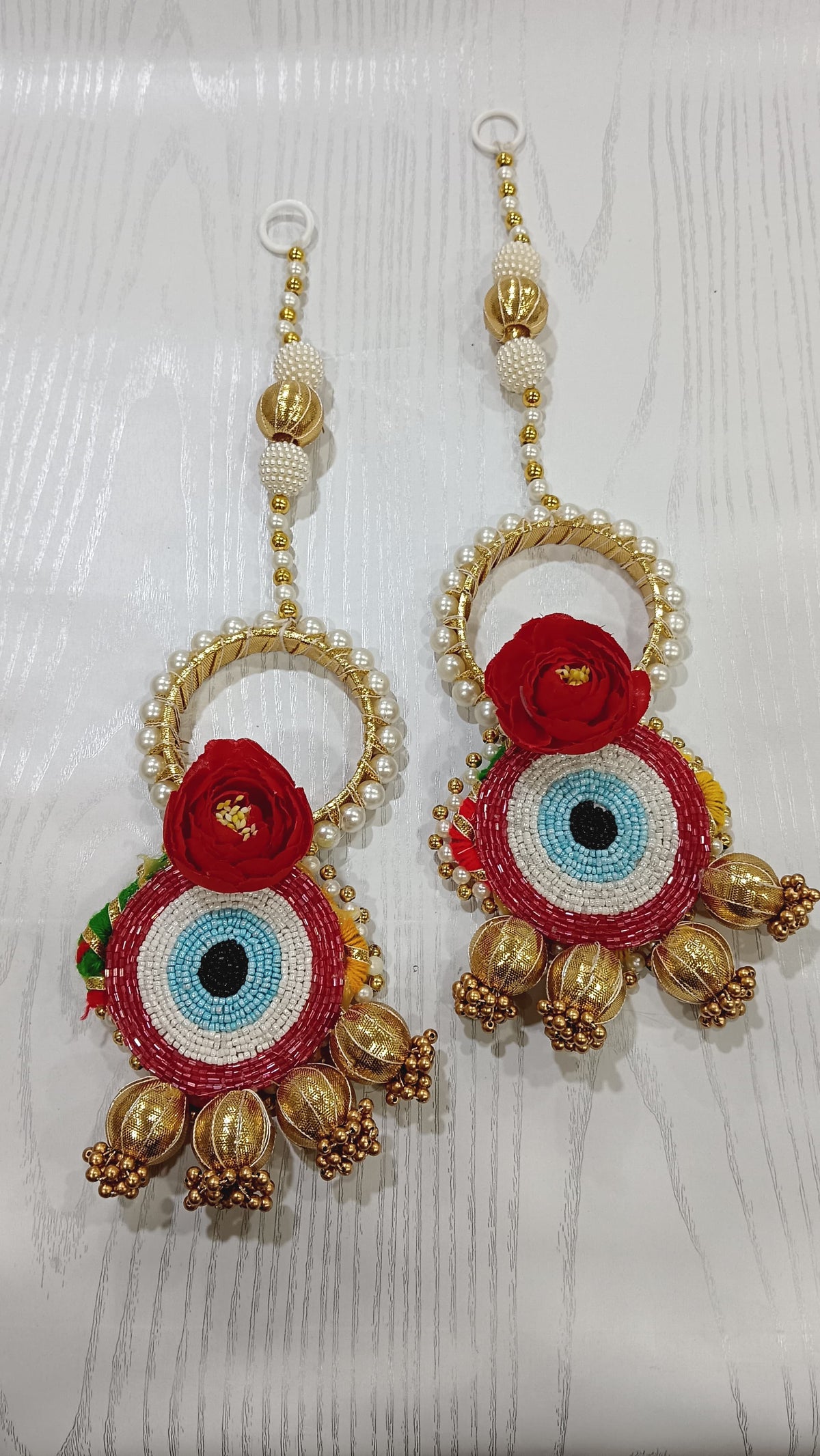 Nutts Handmade Evil Eye Hanging | Traditional Decorative Moti Chudi Florel Evil Eye Hanging for Main Door (Pack of 2)