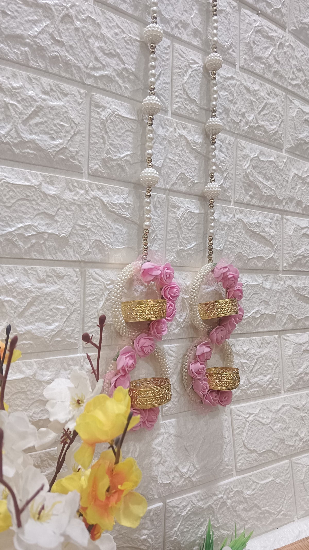 Nutts Handmade Mini Rose and Tea Light Toran Decoration Item for Home Décor Diwali Festival, Navratri, Wedding Pack of 2  (SMALL140-1)