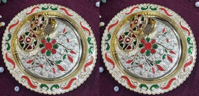 Nutts Decorative Pooja Thali Haldi Kumkum Chandhan Holder Plate Gifts With Small Lord Set for Home & Office Decoration & Gifting (Ganesh Ji) (PoojaP14-3)