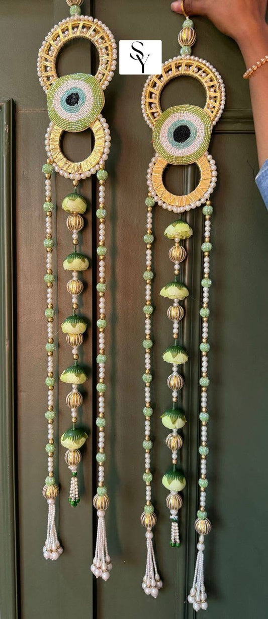 Nutts Handmade Decortive Evil Eye Hanging | Moti Chudi Florel Evil Eye Hanging for Main Door | Traditional Toran for Home and Office Decor (EvilEyeH-23-3)