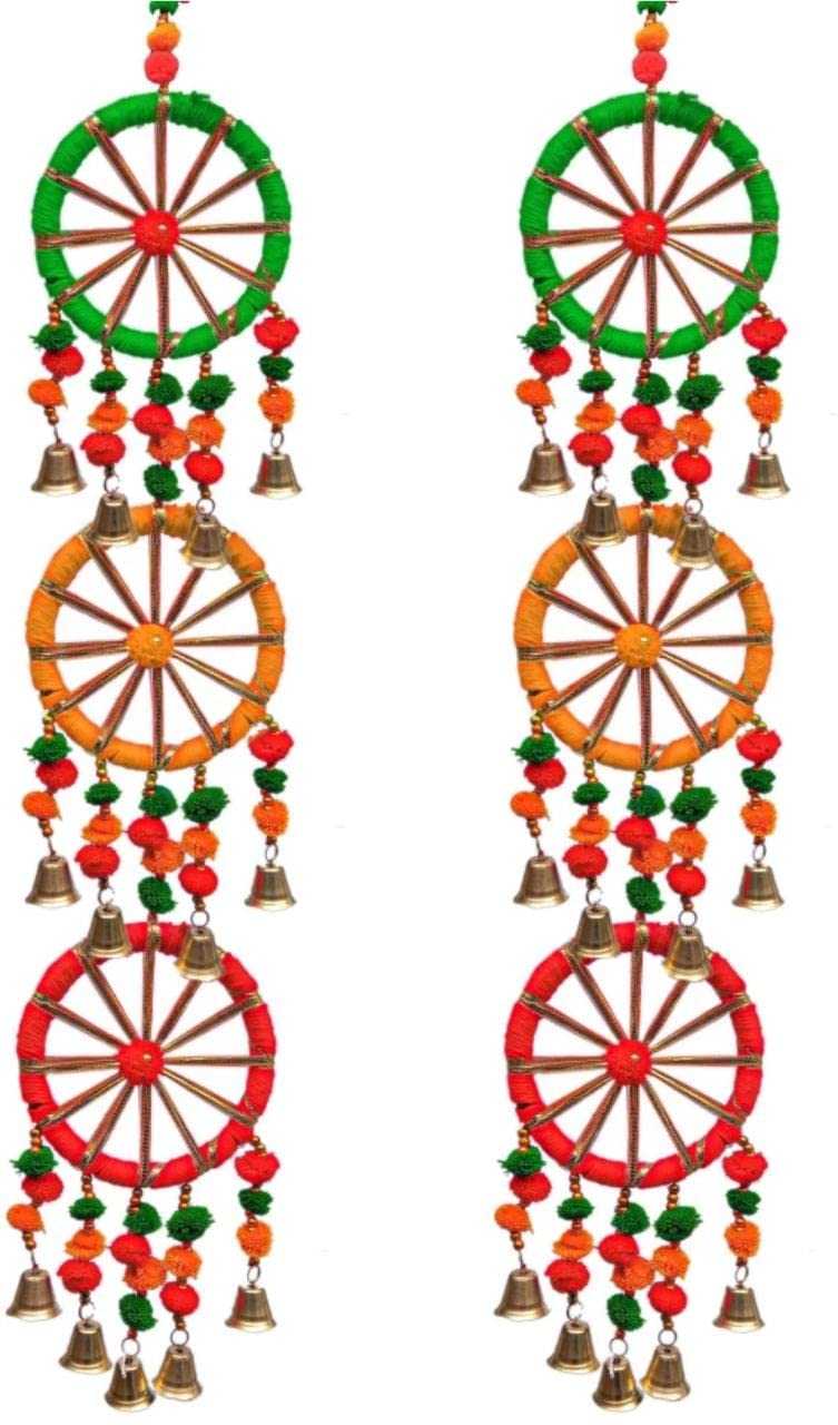 Nutts Traditional Pom Pon with Circle Hanging, Handicraft Decorative Toran Latkan (Pack of 2) (SMALL147)