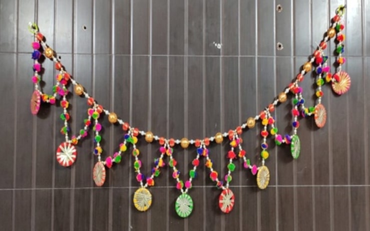 Nutts Handmade Multicolor Pompoms Beads Gota Bangle Bandhanwar For Home Decoration