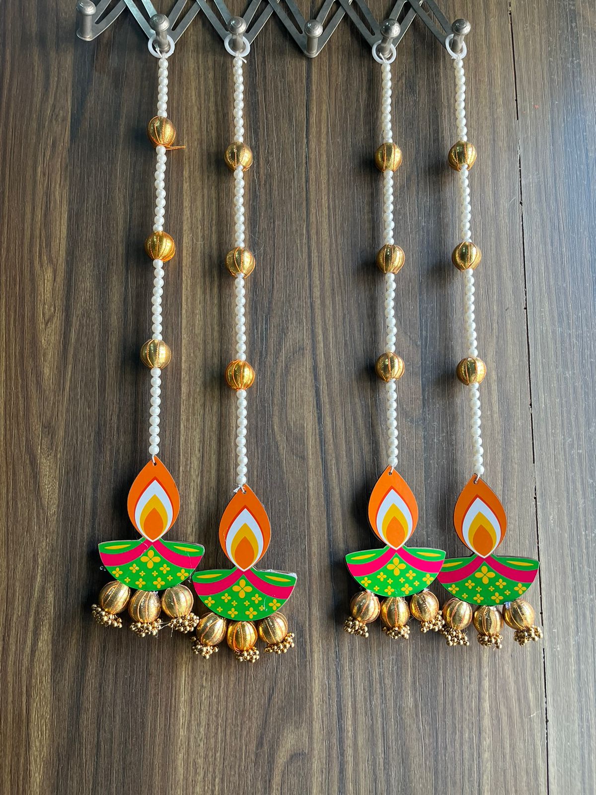 Traditional Diya Hanging with Paper Gajra & Gota Balls – Perfect for Celebrations | Decorative Diya Hangings | Pack of 4 (SMALL94)