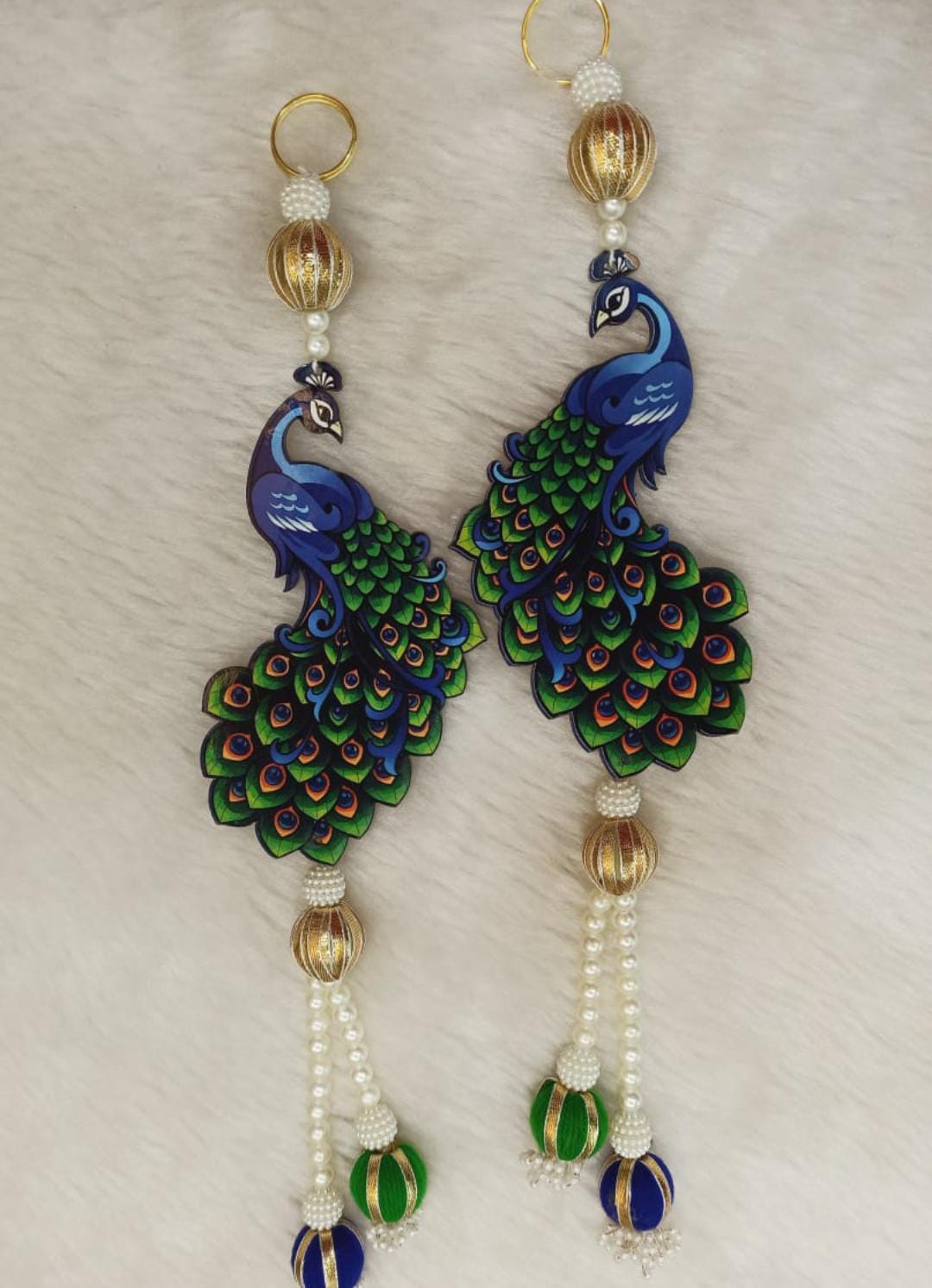 Nutts Decorative Peacock Door Hanging Wall Hanging | Home Entrance Festive Decor Handmade Beaded Toran Latkan for Diwali Decoration (Pack of 2)