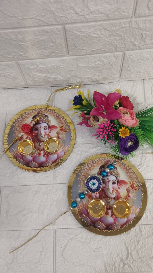 Nutts Rakhi Ganesh ji Printed Traditional Decorative Thali for Raksha Bandhan (RakhiP05)