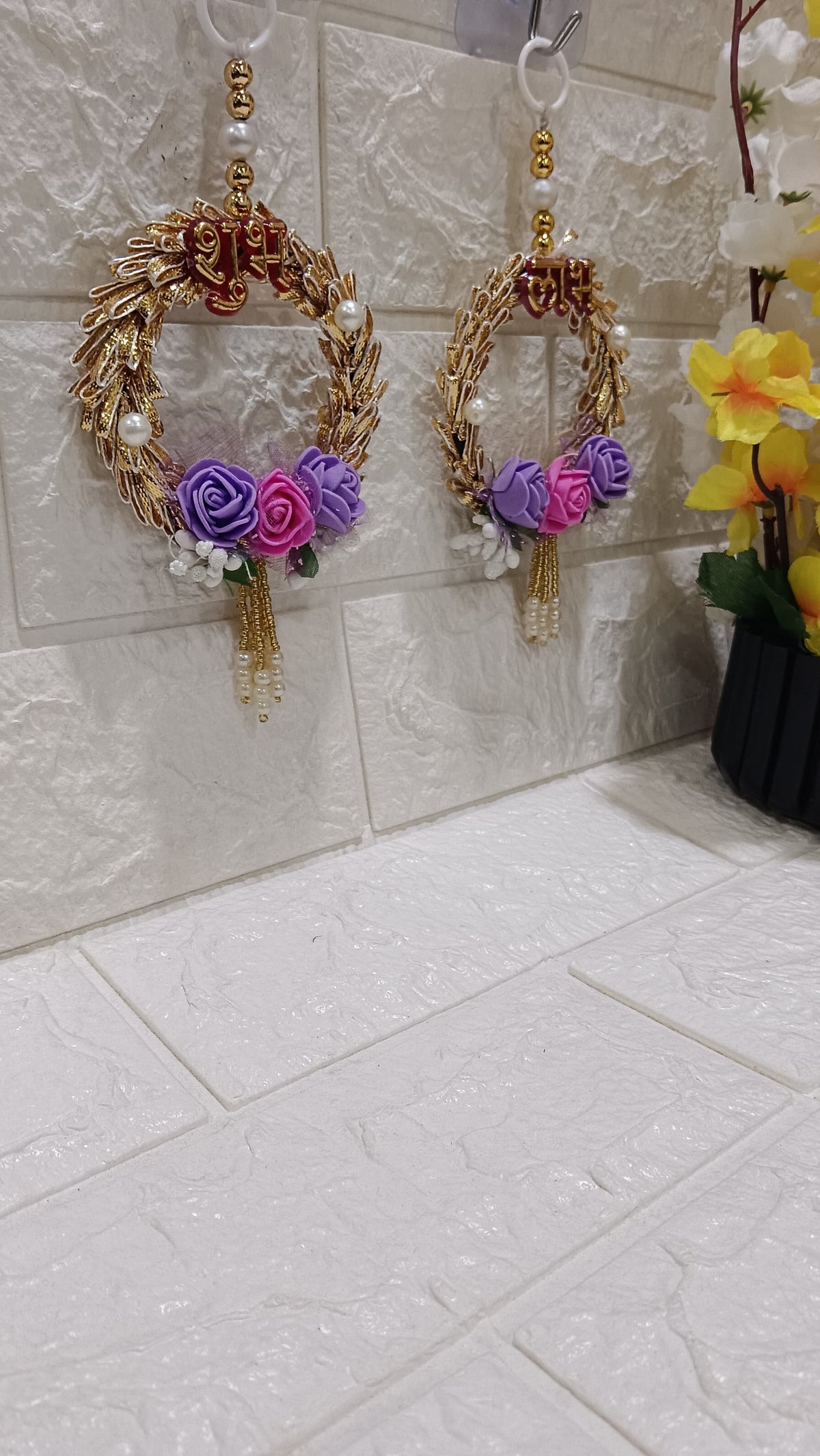Subh Labh Mini Flower Small Hanging, for Diwali Decoration, Home Decoration and All Festival Decor Pack of 2 (SMALL137)