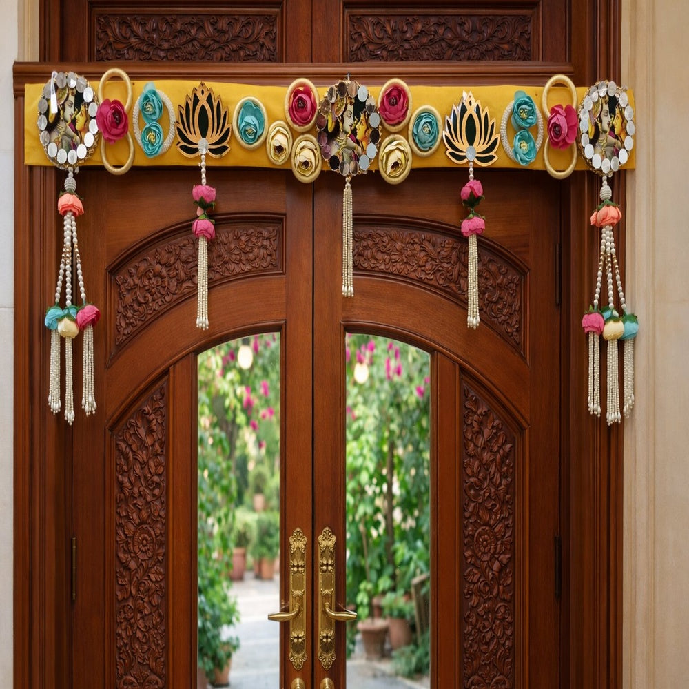 Nutts Handmade Decorative Radha Krishna MDF Lotus Flower Bandhanwar For Festival Religious Home Decoration