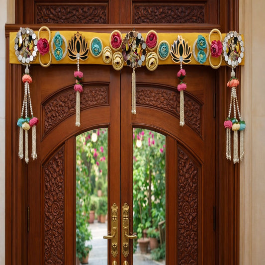 Nutts Handmade Decorative Radha Krishna MDF Lotus Flower Bandhanwar For Festival Religious Home Decoration