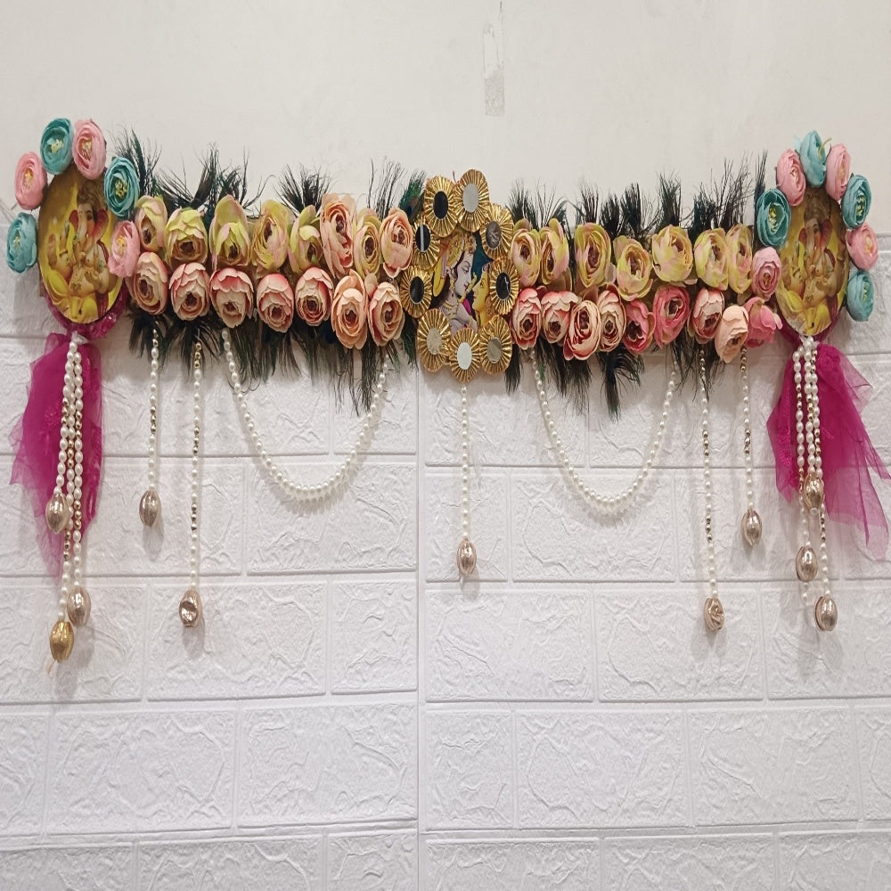 Nutts Decorative Radha Krishan with Ganesh ji Pearls Tassel Bandhanwar For Home Decor Festive Decor