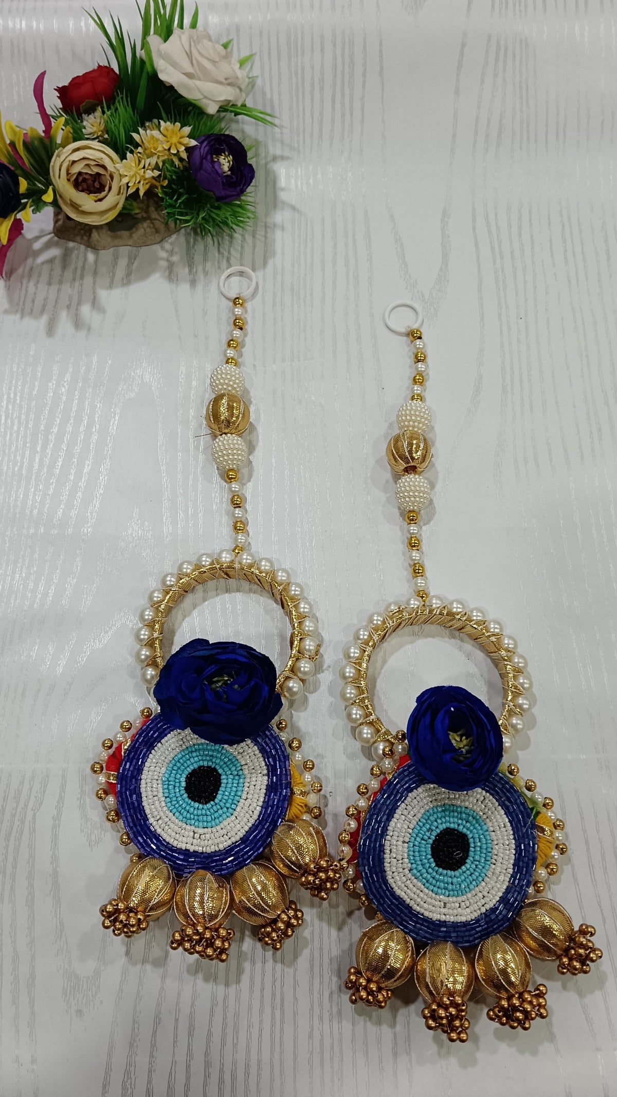 Nutts Handmade Evil Eye Hanging | Traditional Decorative Moti Chudi Florel Evil Eye Hanging for Main Door (Pack of 2)