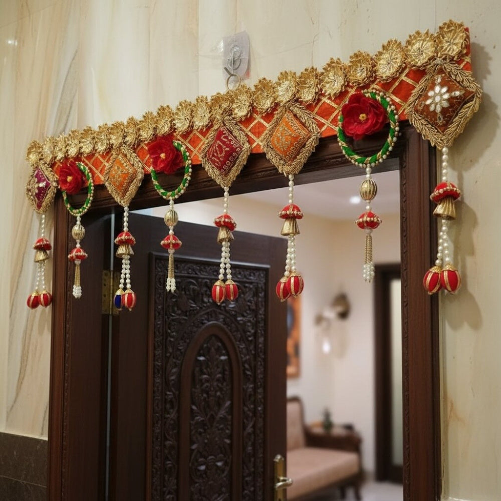 Nutts Decorative Shubh Labh Cushion Pompom Tassel Bandhanwar For Festive Decor Home Decor