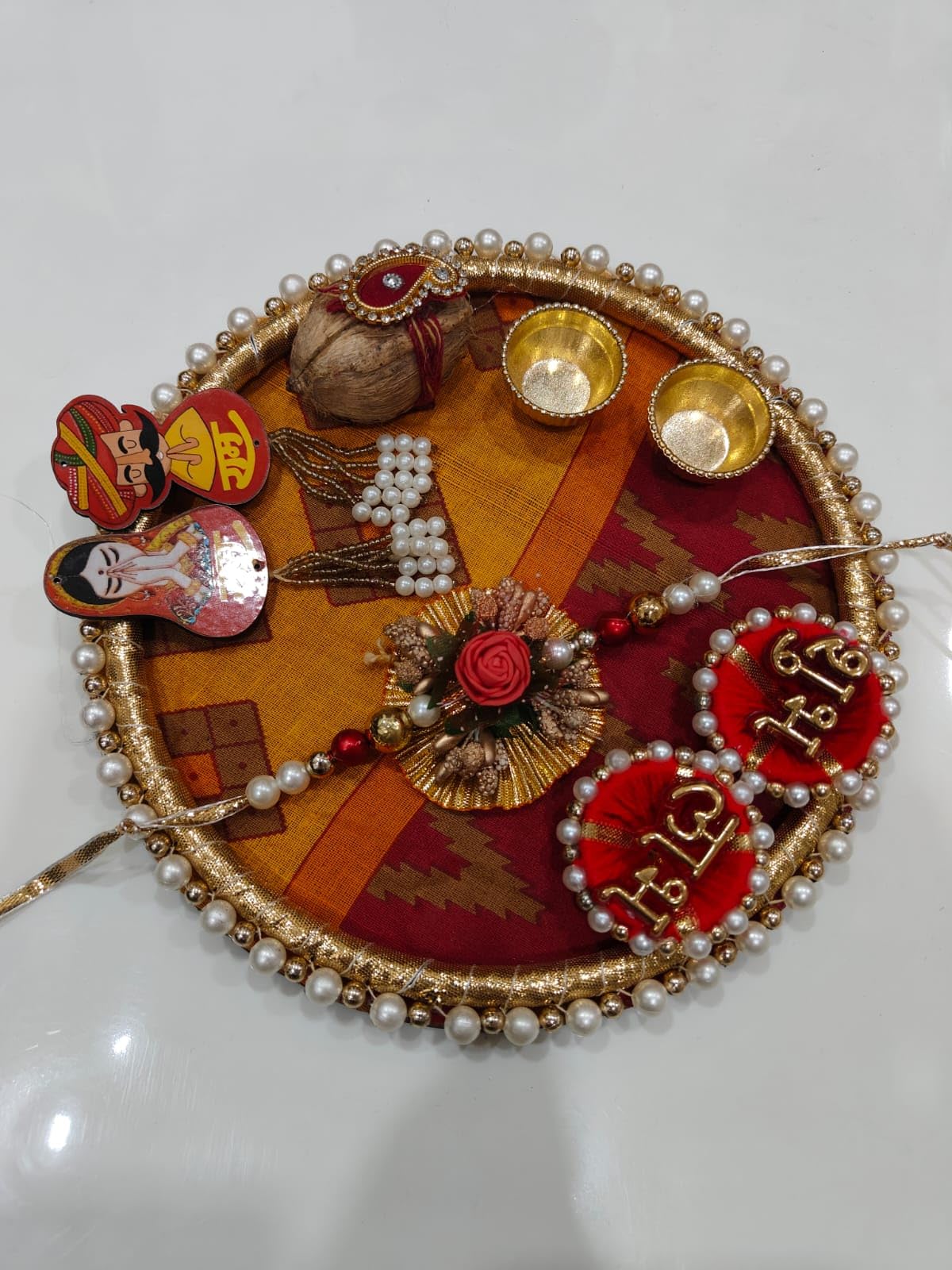 Nutts Handmade Decorative Shubh labh Ram Ram Ji  Rakhi Thali For Raksha Bandhan Pooja Plate with Rakhi (RakhiP14)