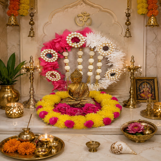 Artificial Marigold Flower,Lord & Laddu Gopal, Singhasan,Ganesh Ji Singhasan for Kanha Ji, Gopal Ji, Laddu Ji, for Janmastmi & Ganesh Chaturthi