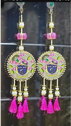 Nutts Handcrafted Shrinath Ji Decorative Door Hanging | Hanging with Pink Tassels Traditional Beaded Latkan for Home Entrance Decoration (Pack of 2)