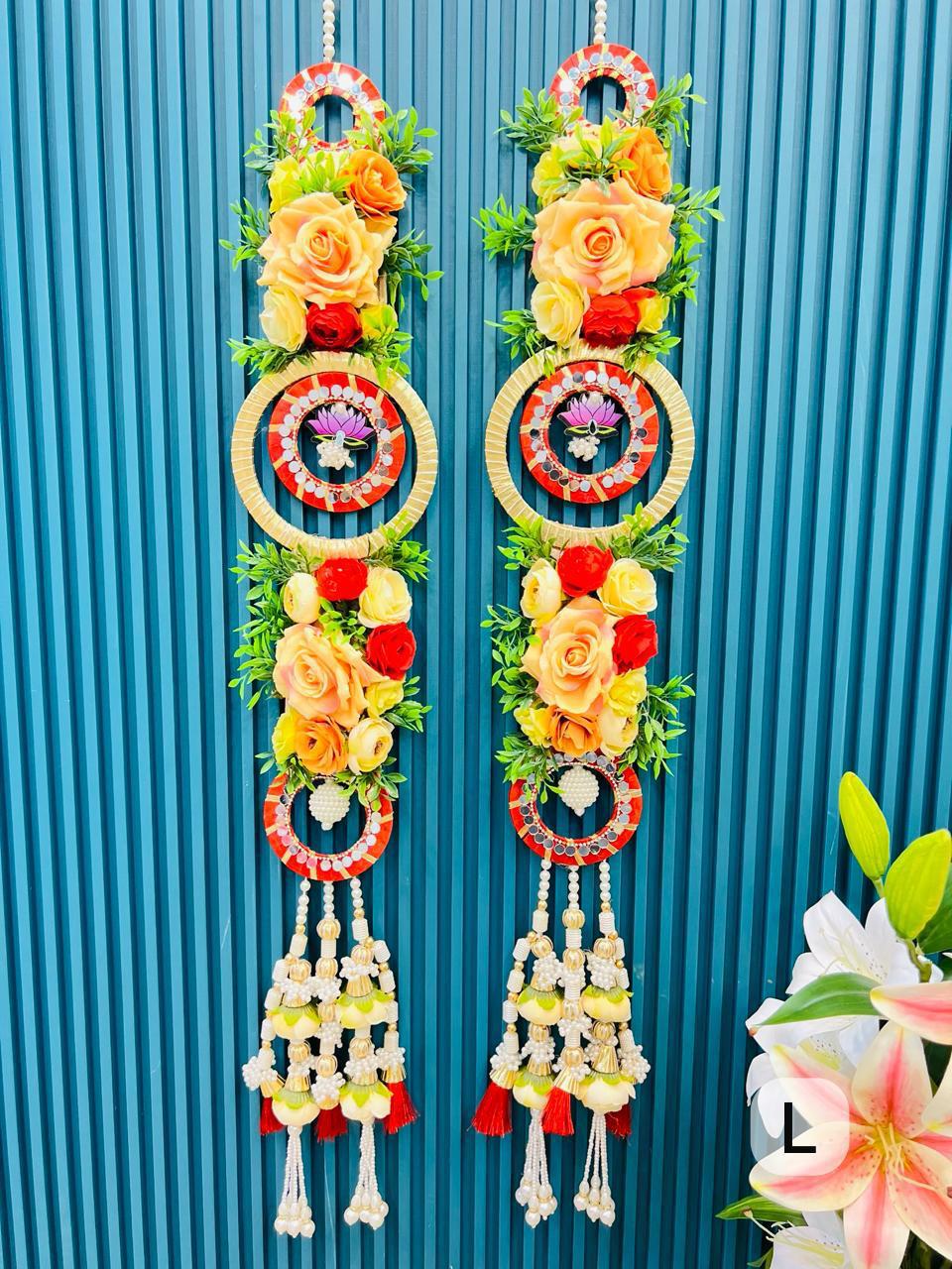 Nutts Premium Artificial Flower Door Hanging Pair with Pearl Tassels & Lotus Design | Handmade Shubh Labh Entrance Decoration | Festive Wall & Main Door Decor (Pack of 2) (Small161)