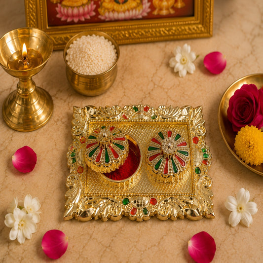 Nutts Artistic Handmade Pooja Thali Decorative Indian Prayer Plate Traditional Festival Home Decor Gift (PoojaP39-1)