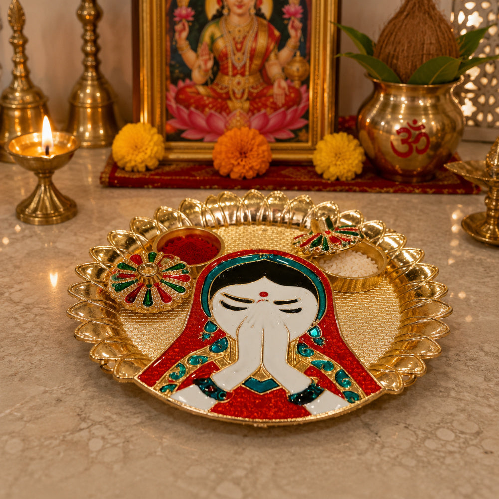 Nutts Decorative Pooja Traditional Religious Festival Worship Elegant Mandir Puja Essentials Diwali Navratri Wedding Home Decor Sacred (PoojaP36-3)