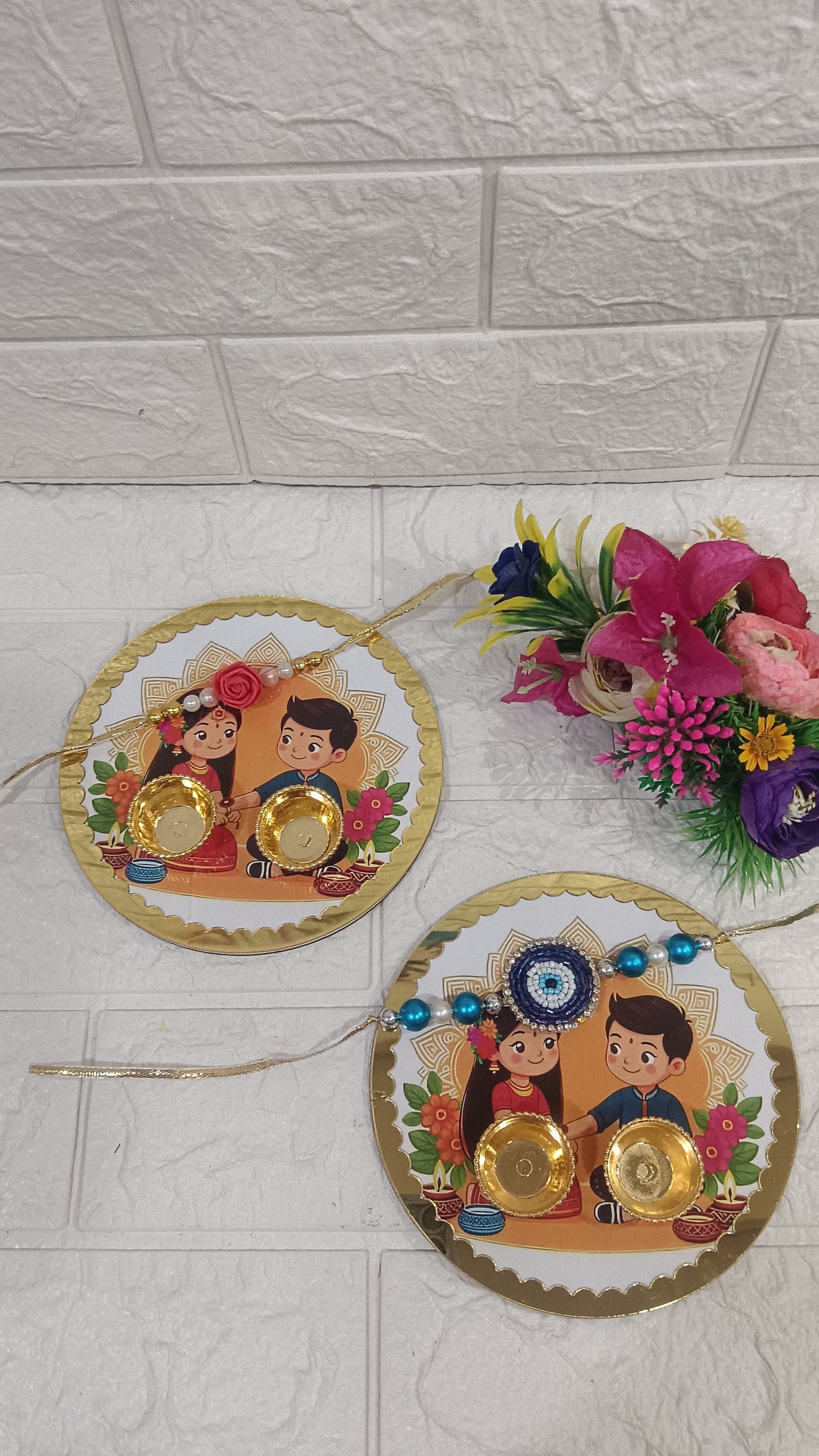 Nutts Rakhi Pooja Plate with Handmade Rakhi for Brother for Raksha Bandhan (RakhiP07)