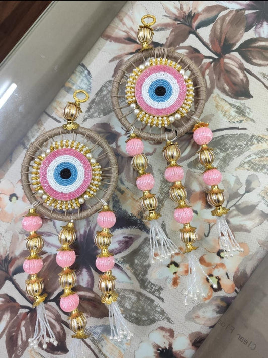 Nutts Decorative Evil Eye Gota Ball Latkan Hanging Perfect for Home Decor | Handmade Toran Door Hanging | Hanging for Main Door | Pooja Decor & All Festival Decor (Pack of 2)